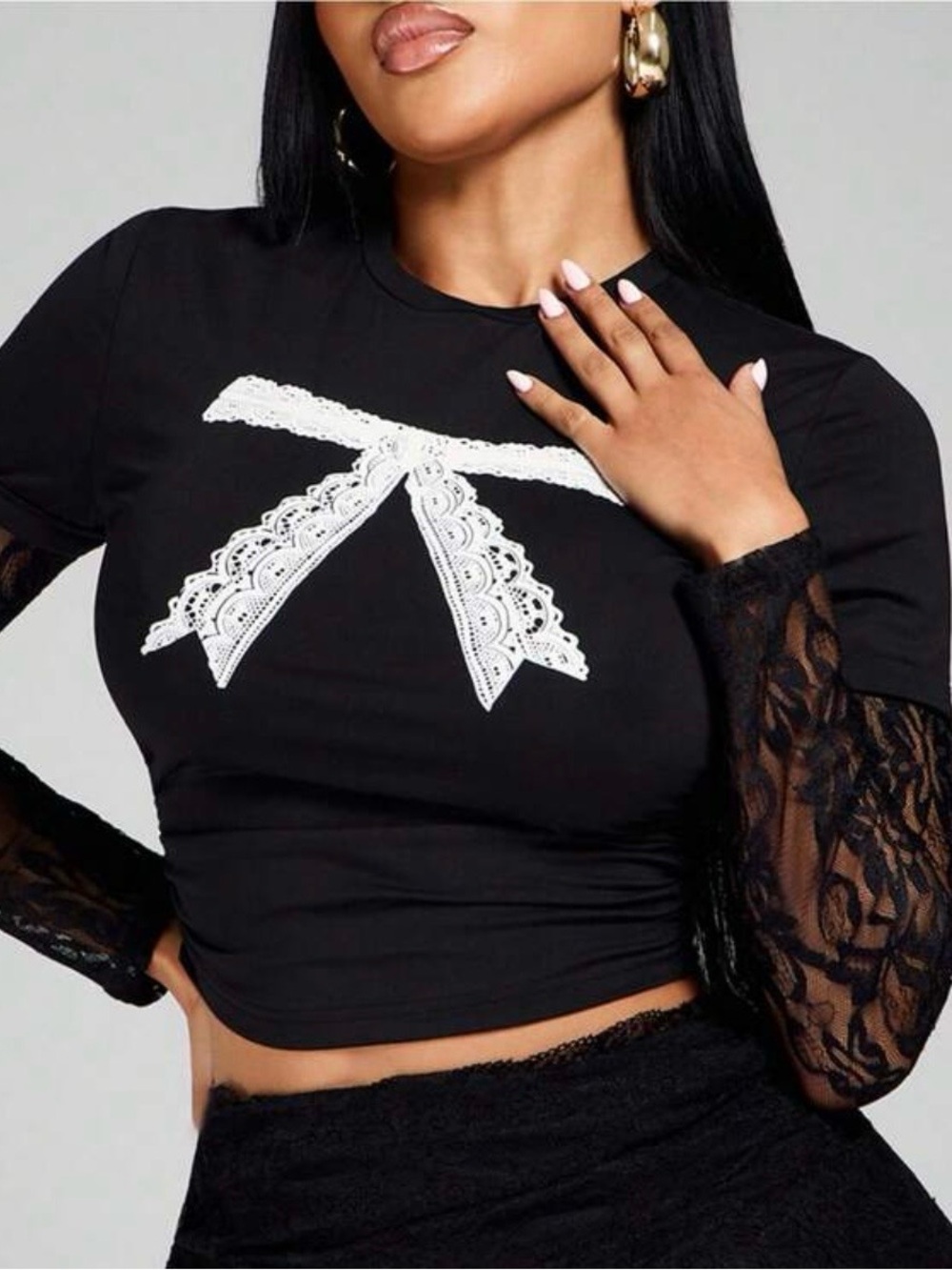 Fashion Nova Black Lace Bow Crop Top – Size 2X